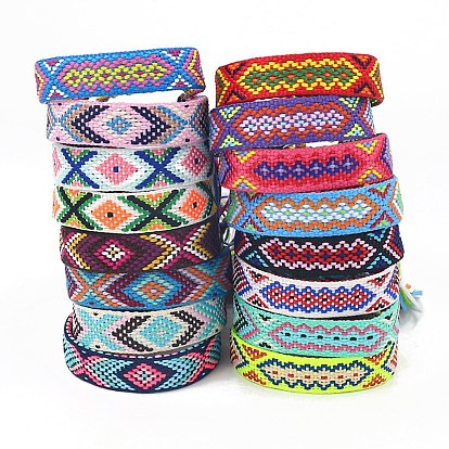 Bracelet cordon polyester tressé motif losange, bracelet brésilien réglable ethnique tribal pour femme