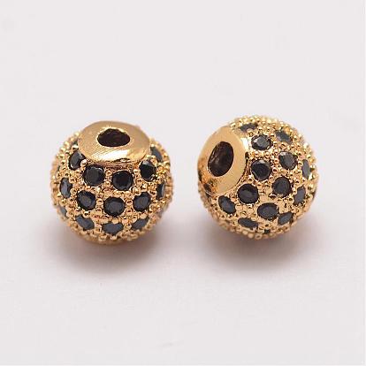 Brass Micro Pave Cubic Zirconia Beads, Round