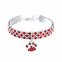 Adjustable 3-Row Brass Crystal Rhinestone Cup Chain Pet Collars, Slider Paw Print Pendant Cat Dog Choker Necklace