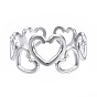 304 anneau de manchette ouvert en forme de cœur en acier inoxydable, grosse bague creuse pour femme