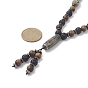Natural Lava Rock & Synthetic Hematite & Wood Buddhist Necklace, Natural Agate Dzi Lariat Necklace for Women