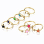Brass Micro Pave Clear Cubic Zirconia Cuff Rings, Open Rings, with Enamel, Cadmium Free & Nickel Free & Lead Free, Star, Golden