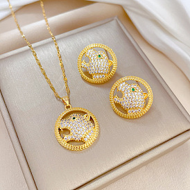 Luxury Leopard Head Necklace and Earrings Set - Elegant, Exquisite, Party Jewelry.