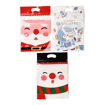 Christmas Theme Rectangle Plastic Zip Lock Candy Storage Bags, Self Seal Bag, for Biscuit & Candy Packaging