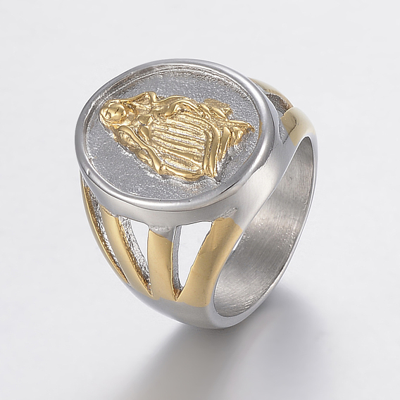 304 anillos de sello de acero inoxidable para hombres, anillos de dedo de ancho de banda, oval con virgen maría