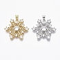 Brass Micro Pave Cubic Zirconia Pendants, Nickel Free, Snowflake, Clear, for Christmas