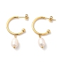 Natural Pearl Dangle Stud Earrings, Ion Plating(IP)304 Stainless Steel Half Hoop Earrings for Women