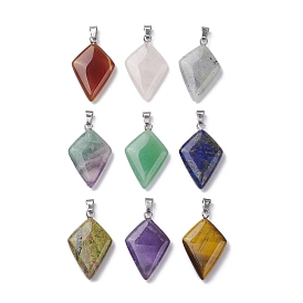 Natural Mixed Stone Pendants, Kite Charms with Stainless Steel Color Plated Stainless Steel Snap on Bails