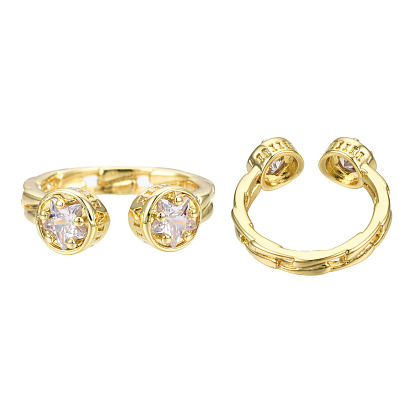 Anillo abierto con estrella de circonitas cúbicas, anillo de latón chapado en oro real 18k para mujer, sin níquel