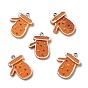 Opaque Resin Pendants, with Platinum Tone Iron Loops, Imitation Gingerbread, Christmas Theme, Gloves