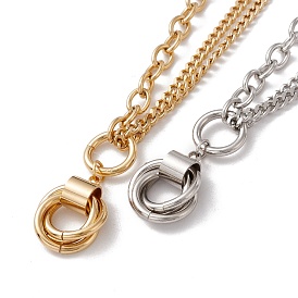 Collier pendentif anneau à trois emboîtements pour femme, Collier 304 en acier inoxydable