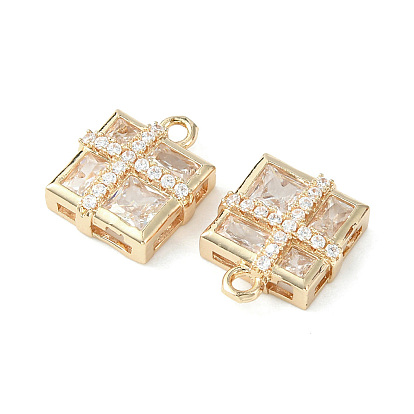 Brass Pave Cubic Zirconia Pendants, Light Gold, Gift Box Charm