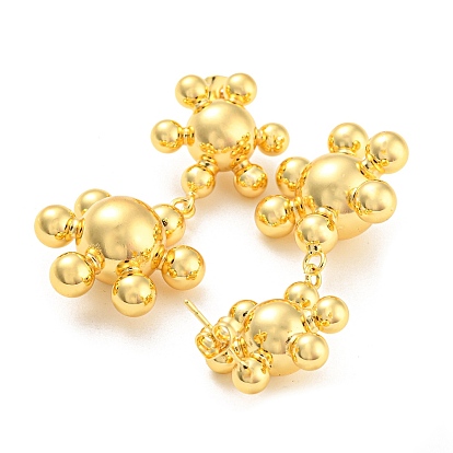 Rack Plating Brass Sun Dangle Stud Earrings, Long-Lasting Plated, Lead Free & Cadmium Free