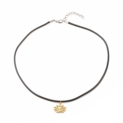 Alloy Lotus Pendant Necklace with Imitation Leather Cord, Yoga Theme Jewelry for Women