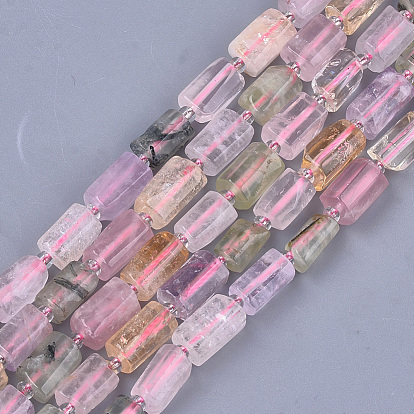 Hebras naturales de perlas de cuarzo mezclado, facetados, columna