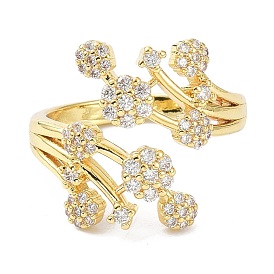 Flower Cuff Rings for Women Girl Gift, Brass Micro Pave Clear Cubic Zirconia Open Rings