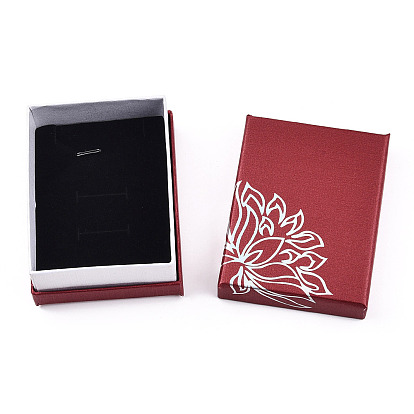 Картон комплект ювелирных изделий коробки, цветочный принт снаружи и черная губка внутри, прямоугольные