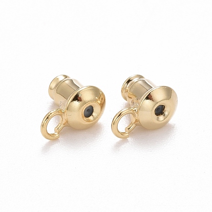 Rack Plating Brass Ear Nuts, with Loop, Cadmium Free & Lead Free, Long-Lasting Plated