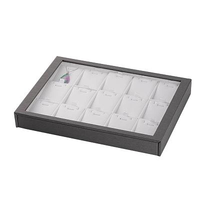 Wooden Necklace Presentation Boxes, Covered with PU Leather, Organic Glass and Magnetic Stripe, Rectangle