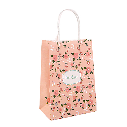 Bolsas de papel kraft, con mango, bolsas de regalo, bolsas de compra, rectángulo con el modelo de flor