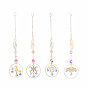 Brass Big Pendant Decorations, Hanging Suncatchers, with Octagon Glass Beads and Iron Findings, for Home Window Decoration, Hand & Sun