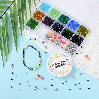 DIY Letter Bracelet Necklace Making Kit, Including Glass & Acrylic Beads, Elastic Thread, Alloy Clasps