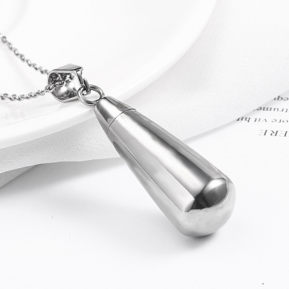 Teardrop Urn Ashes Pendant Necklace, 316L Stainless Steel Memorial Jewelry for Men Women