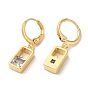 Rack Plating Brass Rectangle Dangle Leverback Earrings with Cubic Zirconia, Lead Free & Cadmium Free