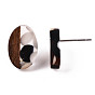 Resin & Walnut Wood Stud Earring Findings, with 304 Stainless Steel Pin, Oval