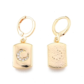 Boucles d'oreilles pendantes rectangle en zircone cubique transparente avec lune, bijoux en laiton pour femmes, sans cadmium et sans nickel et sans plomb