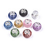 Epoxy Resin European Beads, Large Hole Beads, with Glitter Powder and Platinum Tone Brass Double Cores, Rondelle