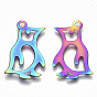 Ion Plating(IP) 201 Stainless Steel Pendants, Etched Metal Embellishments, Penguin