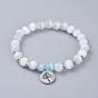 316 Surgical Stainless Steel Cubic Zirconia Charm Bracelets, with Cat Eye Round Beads and Brass Flat Round Spacer Beads, Flat Round with Tree of Life