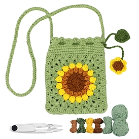 DIY Sunflower Bag Knitting Kits for Beginners, Include Crochet Hooks, Polyester Yarn, Crochet Needle, Stitch Markers, Scissor, Instrction