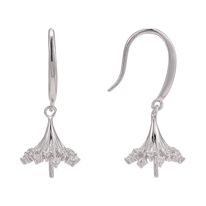 925 Sterling Silver Dangle Earring Findings, with Cubic Zirconia, For Half Drilled Beads, Clear