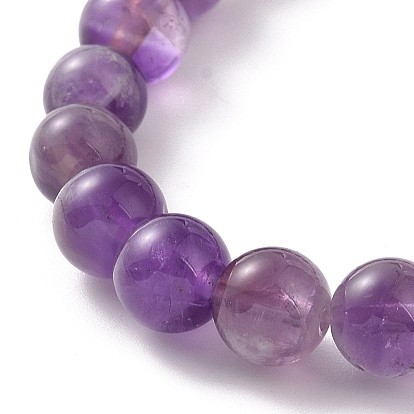 5Pcs 5 Style Natural Amethyst & Sunstone Round Beaded Stretch Bracelets Set, Wing Alloy Charms Stackable Bracelets for Women