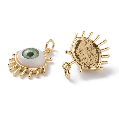 Brass Pendants, with Acrylic and Jump Rings, Eye, Long-Lasting Plated, Real 18k Gold Plated