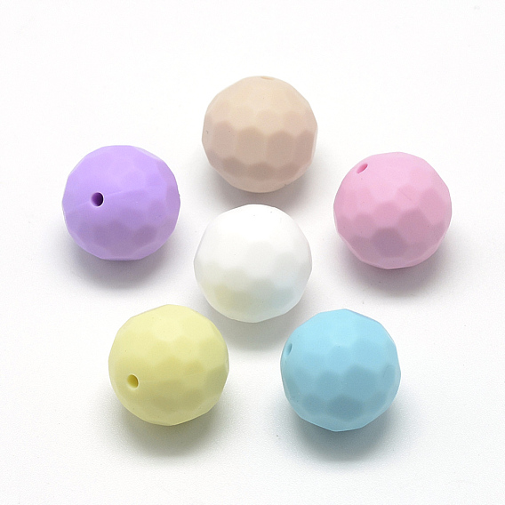 Food Grade Eco-Friendly Silicone Beads, Chewing Beads For Teethers, DIY Nursing Necklaces Making, Faceted Round