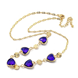Ожерелья-нагрудники с гранеными сердечками из стеклянных бусин, ожерелья из латунной цепочки