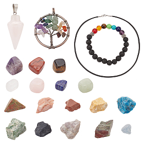 CHGCRAFT DIY Mixed Stone Chakra Jewelry Making Finding Kit, Including Natural & Synthetic Mixed Stone Beads & Pendants, 7 Chakra Bracelets, Cowhide Leather Necklace Making