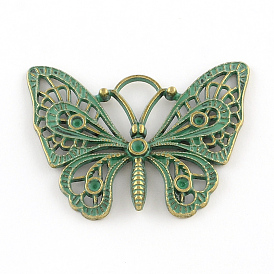 Papillon pendentifs en alliage de zinc, sans cadmium et sans nickel et sans plomb, 36x48x3mm, Trou: 8mm