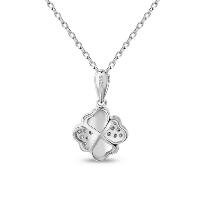 SHEGRACE 925 Sterling Silver Pendant Necklace, with Micro Pave AAA Cubic Zirconia, Four Leaf Clover
