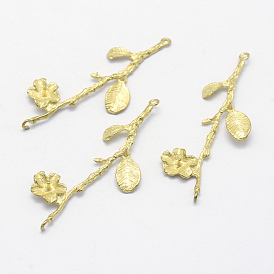 Brass Peg Bails Pendants, For Half Drilled Beads, Lead Free & Cadmium Free & Nickel Free, Plum Blossom Branch