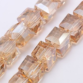 Блеск перлы покрытием кристалл бисер пряди, граненые, кубические, 10x10x10 мм, отверстие : 1 мм, около 79 шт / нитка, 30.7 дюйм