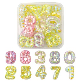 20Pcs UV Plating Transparent Acrylic Beads, Iridescent, with Enamel, Number
