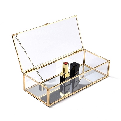 Joyero rectangular de cristal transparente, con tapa abatible, para exhibición de joyas caja de almacenamiento de cosméticos