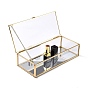 Joyero rectangular de cristal transparente, con tapa abatible, para exhibición de joyas caja de almacenamiento de cosméticos