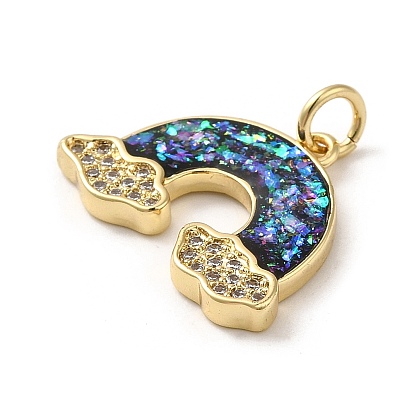 Rack Plating Brass Micro Pave Cubic Zirconia with Synthetic Opal Pendants, with Jump Ring, Lead Free & Cadmium Free, Long-Lasting Plated, Rainbow