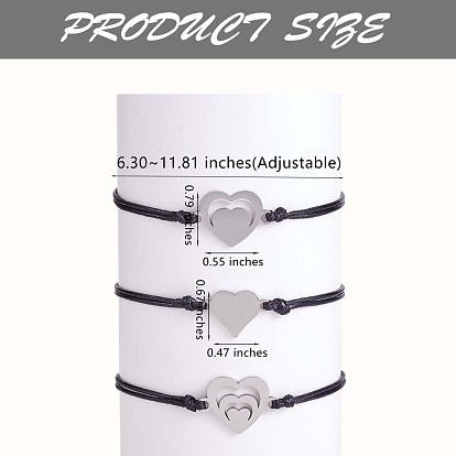 3 шт. 3 стиль 430 набор браслетов с звеньями в форме сердца из нержавеющей стали, подходящие регулируемые браслеты для лучших друзей пары семьи