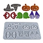 DIY Halloween Theme Pendant Silicone Molds, Resin Casting Molds, for UV Resin & Epoxy Resin Jewelry Making, Hand Skeleton, Witch Hat, Pumpkin, Ghost, Mouth